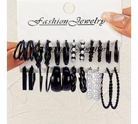 TEMU Un conjunto de aretes vintage clásicos negros de perlas, ideales para estilos y americanos.