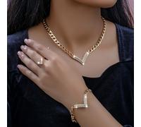TEMU Un conjunto de colgantes de V, en Europa y América, que incluyen un collar, pulsera y anillo elegantes y de , perfectos para regalar en las fiestas.
