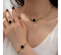 TEMU Un conjunto de collar hexagonal negro, anillo y pulsera minimalistas y , juego de