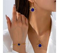 TEMU Un conjunto de collares, pulseras y pendientes de moda para mujeres, conjunto de aleación de sol incrustado con resina azul, adecuado para banquetes, fiestas, festivales, Día de la , Ramadán