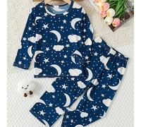 TEMU Un conjunto de dos conjuntos de ropa de estar en casa para y verano, con un de estrella y luna. Esta combinación de pijama de larga y pantalones es holgada y .