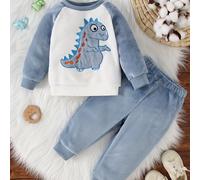 TEMU Un conjunto de dos piezas para bebés varones con bordado de dinosaurio de peluche, diseñado para la comodidad casual con largas y pantalones, para al y actividades.