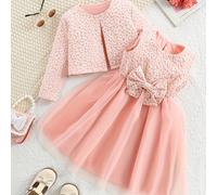 TEMU Un conjunto de dos piezas para niñas que un vestido estampado con cuello y , de pantalones regulares de y un chal de color sólido para uso casual en y otoño, para uso al .