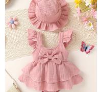 TEMU Un conjunto de dos piezas y que un vestido elegante y lindo para bebé niña con decoración de , dobladillo con volantes, diseño en capas, junto con un sombrero .