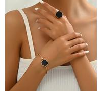 TEMU Un conjunto de dos pulseras y anillos de estilo para mujer, con un diseño geométrico moderno y minimalista y una redonda ajustable de , para el uso diario y adiciones versátiles.