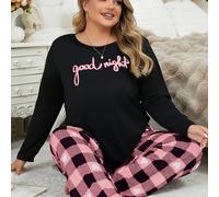 TEMU Un conjunto de pijama que una camiseta de larga con cuello y , y pantalones a cuadros con diseño de corazones