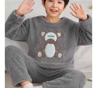 TEMU Un conjunto de pijama y ropa de estar en casa con bordado de oso, y agradable , adecuado para edades de 5 a 14 años, un para el hogar el otoño e invierno