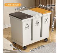 TEMU Un Contenedor Grande de Basura para Cocina con Tres Secciones Diferenciadas - Se Rueda, Olores, Residuos y Húmedos, Tiene un Diseño Rectangular, Abatible, Es Fácil de Limpiar