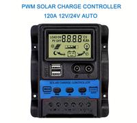 TEMU Un controlador de carga solar compatible con sistemas de 12V y 24V, que un monitor LCD ajustable, descargador de carga, puertos USB y duales, adecuado para vehículos recreativos, barcos.