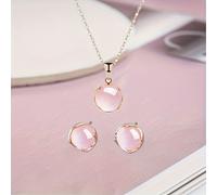 TEMU Un delicado conjunto de collar y aretes de cristal rosa para mujer, que transmite un de lujo y originalidad, como regalo de