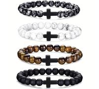 TEMU Un elegante conjunto de 4 piezas que pulseras elásticas de , blanca natural y . conjunto de pulseras de piedra natural es adecuado para , unisex, versátil y .