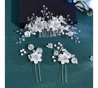 TEMU Un elegante conjunto de horquillas florales de , hechas a con cuentas, adiciones para el cabello de novia para vestidos de noche HP755