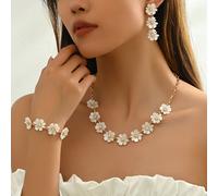 TEMU Un elegante conjunto de que un brazalete, collar y aretes florales, que un encanto fácil pero lujoso.