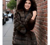 TEMU Un elegante y abrigo de visón con capucha y botones ocultos, para una dama adinerada en invierno, que y estilo.