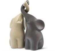 TEMU Un Encantador Dúo de en Beige y - Pieza de Cerámica - Juego de Figuras - Figura Decorativa de 6.3" de - Adorable Adorno de Elefante con Temática de Amor