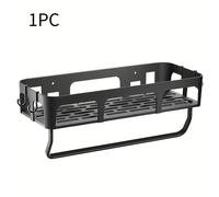 TEMU Un estante de almacenamiento de cocina multifuncional negro que es fácil de instalar, no requiere taladrar y como organizador de pared para especias y utensilios, completo con un toallero.