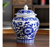 TEMU Un frasco de almacenamiento decorativo de cerámica azul y para flores secas, como regalo para la decoración del hogar o