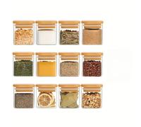 TEMU Un juego de 12 frascos de vidrio con tapas de madera selladas, ideales para guardar especias, té, hierbas, , sal, café, y granos en la cocina del hogar