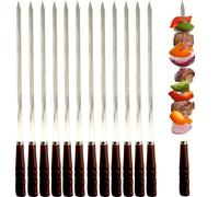 TEMU Un juego de 12 pinchos grandes de acero inoxidable para con de madera natural, duraderos y para camping, asados en trasero y cocinar al