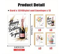 TEMU Un Juego de 24 Tarjetas de con Sobres, con 24 Diseños de Globos y Pasteles de en Acuarela. Ideal para Cualquier Ocasión, Incluyendo Navidad, Agradecimiento, Felicitaciones y de Extrañar