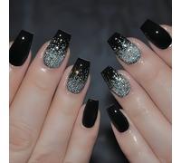 TEMU Un juego de 24 uñas de ballet de prensa con negra de tamaño medio que hacen que tus puntas de los dedos más encantadoras, adecuado para todas las mujeres, con un lima de uñas de gel.