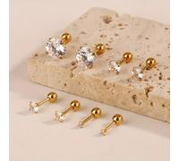 TEMU Un juego de 4 aretes de botón redondos y cúbicos de circonio sintético dorado 316 de acero inoxidable 316, diseño unisex, perfectos para el uso diario