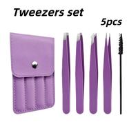 TEMU Un juego de 5 pinzas moradas de acero inoxidable para herramientas de maquillaje, utilizadas para extensiones de pestañas, modelado de cejas, depilación y asistencia con