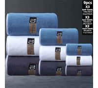TEMU Un juego de 9 toallas de baño grandes en : azul, y . Son extremadamente suaves, absorbentes y hechas a un estándar de hotel de , con artesanía y durabilidad sin dejar pelusa.