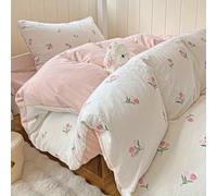 TEMU Un juego de con un diseño floral de tulipanes rosas, con un estilo y (1 de edredón + 2 fundas de almohada). de tela sintética, es y lavable a máquina.