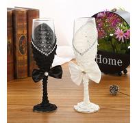 TEMU Un juego de copas de champán y copas en y negro estilo , para celebraciones de boda.