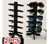 TEMU Un juego de dos estantes modernos de plástico negro diseñados para sostener de gafas y anteojos elegantes. estante de exhibición portátil y compacto es ideal para o oficinas a la vanguardia de .