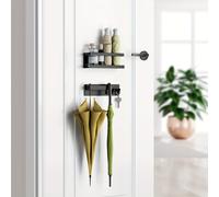 TEMU Un juego de dos perchas para paraguas de metal negro, estantes de pared y ajustables, adecuados para paraguas largos y plegables, llaves, se pueden colgar detrás de , en los pasillos y en .