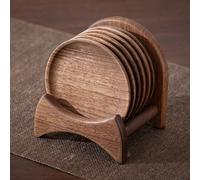 TEMU Un juego de posavasos de madera de nogal negro, que posavasos y un portavasos, con un télera, un portavasos y un tapete aislante del , diseñado como un juego de accesorios completo para la del té