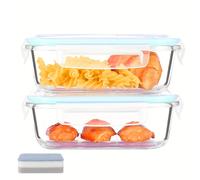 TEMU Un juego de recipientes de vidrio para almacenar alimentos con tapas herméticas, ideales para preparar comidas y seguros para usar en microondas, horno, congelador y lavavajillas