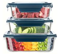 TEMU Un juego de tres recipientes de vidrio con tapas a prueba de fugas, para usar en la lavavajillas o el microondas, perfectos para preparar comidas, picnics y transportar alimentos deliciosos.