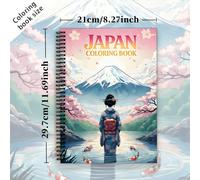 TEMU Un libro para colorear temático de la japonesa, con 20 páginas de tamaño A4 que muestran turísticos, , , kimonos y mujeres japonesas, diseñado para la relajación y el del estrés de adultos