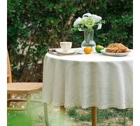 TEMU Un mantel de 59 pulgadas con encaje de lino a rayas 3D, para decorar mesas redondas en cafeterías y mesitas de dormitorio pequeñas