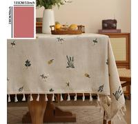 TEMU Un mantel de lino beige bordado con de de con borlas - Cuadrado, para Hanukkah y la decoración del comedor diario, cubierta de mesa