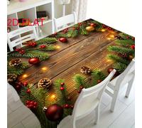 TEMU Un mantel de Navidad 2D con patrones de bolas pequeñas coloridas y piñas, para decoraciones de cenas festivas