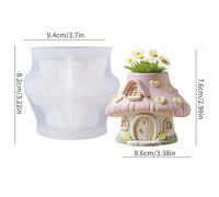 TEMU Un molde de silicona para una casa de hongo de bosque de cuentos, , con corazones, flores, ventanas y puertas redondas. molde de casa de hongo 3D es flexible y resistente al .