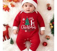 TEMU Un Mono de Bebé con Cuello Carta de Larga y Gorro, con Estampados de de Dibujos Animados Navideños, Adecuado para Recién Nacidos y Niños Pequeños, para Usar al y Como Regalo de Navidad