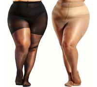 TEMU Un paquete de dos medias clásicas mate de talla grande para mujer, con fino y tejido core-spun, aptas para 200 libras