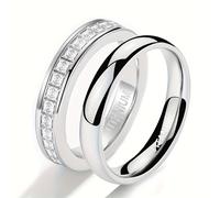 TEMU Un par de anillos cúbicos de circonio sintético con un diseño elegante y minimalista, perfectos como anillos de boda o para hombres como para mujeres, lo que los convierte en un regalo.