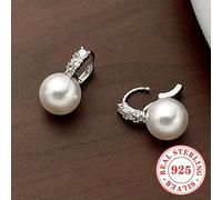 TEMU Un par de aretes de aro elegantes para mujer hechos de plata S925, con exquisito diseño de zirconia sintética y caída de perlas sintéticas, adecuados para compromisos, y fiestas