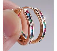 TEMU Un par de aretes de aro multicolores clásicos para a día, con una sola de pequeñas piedras redondas, perfectos para joyería vintage de boda para mujer con un estilo