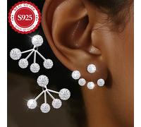TEMU Un par de aretes de plata S925 para mujer con clips esféricos brillantes, Bling Bling, lujosos y deslumbrantes, adecuados para diversas ocasiones, pequeños y exquisitos, hipoalergénicos