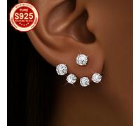 TEMU Un par de aretes de plata S925 para mujer, con piedras de circonita sintética a . aretes de flor tienen un diseño único que es a la vez lindo y exquisito.