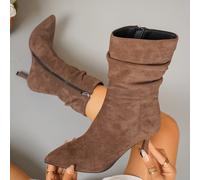 TEMU Un Par de Botas de Tacón Medio y Delgado para Mujer con Punta Afilada, Elegantes y a . Diseño Plisado Versátil, Perfectas para Fiestas y Banquetes, Encantadoras y Llamativas, Zapatos de Mujer