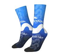TEMU Un par de calcetines pierna con un de impresión 3D con base azul y blancas, un deportivo con las marcas 'Movistar' y 'CANYON'