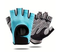 TEMU Un par de guantes de ciclismo de medio dedo para hombres y mujeres | Malla transpirable, diseño ergonómico, cierre de cremallera, reposapiés , poliéster